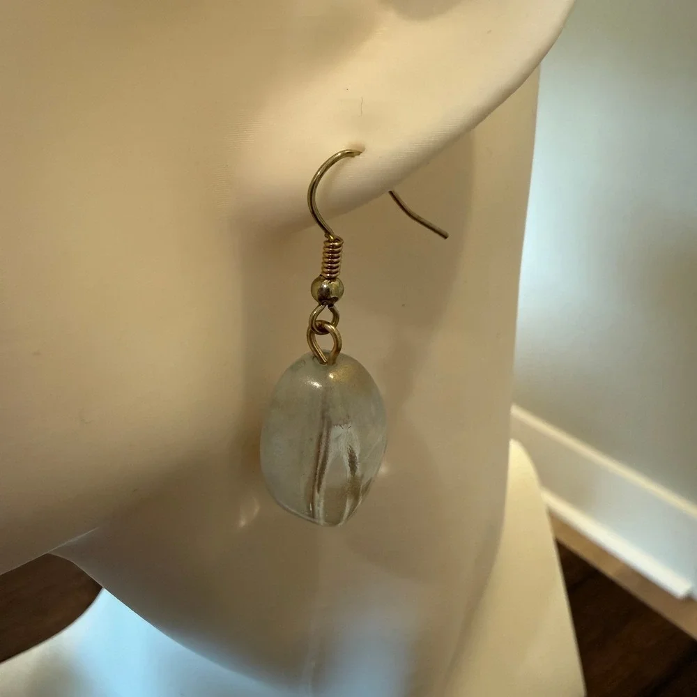 Boho Artisan Clear Glass Drop Earrings Gold Tone Dangle Minimalist